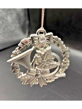 AMC Made in USA Silver Tone Christmas Tree Ornament Wreath Horn Classic Holiday
